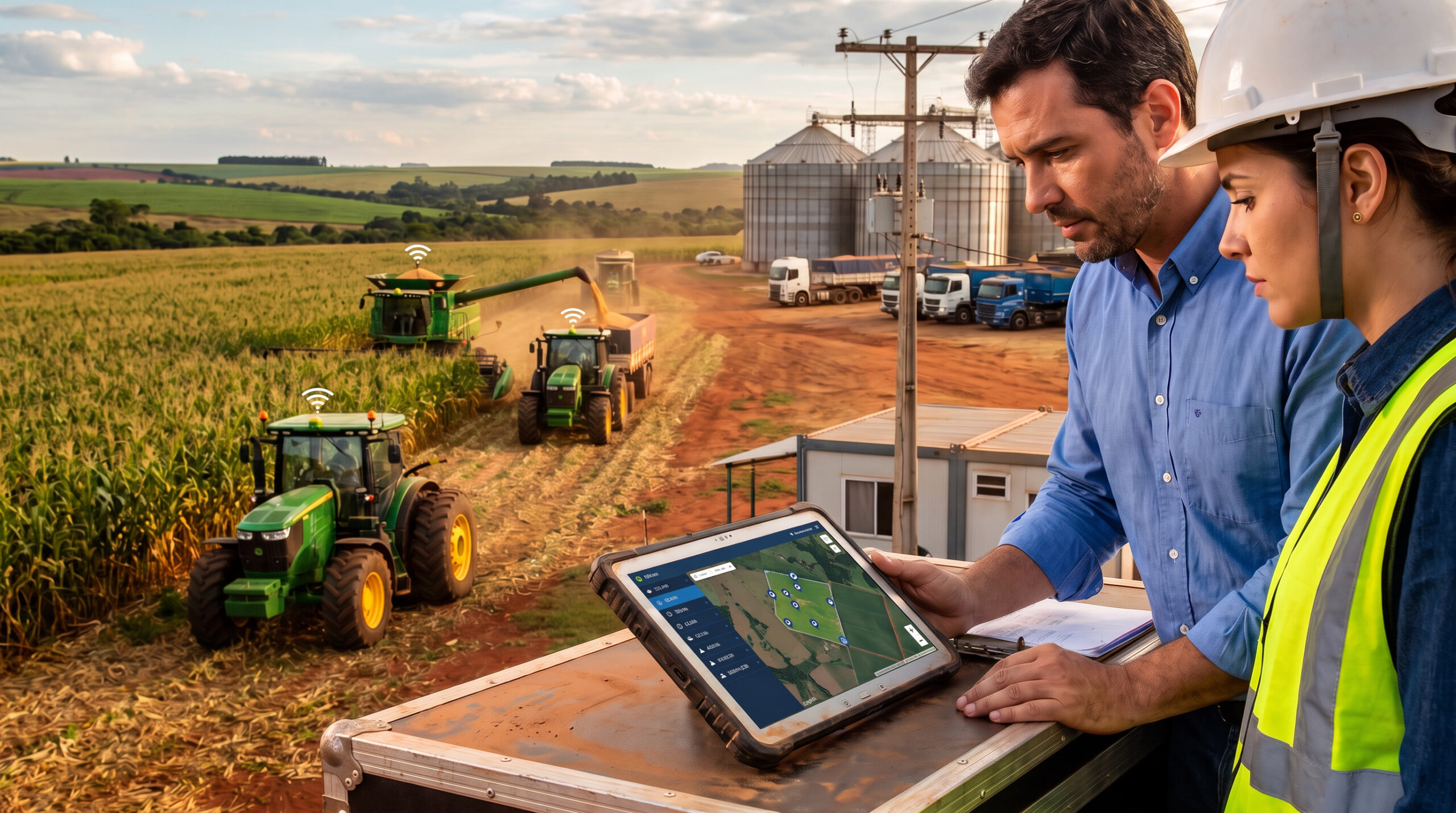 Operação de agronegócio e logística monitorada em campo