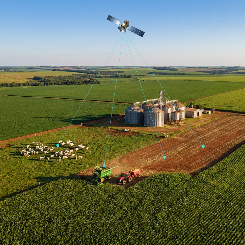 Fazenda brasileira conectada por IoT e comunicação satelital
